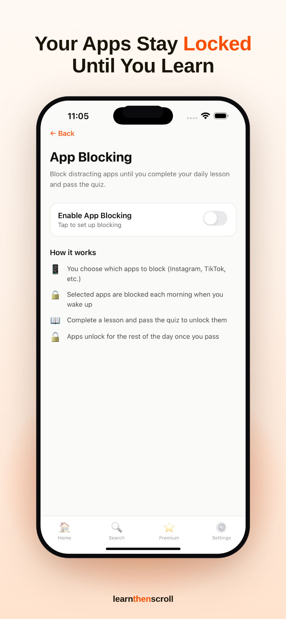 Select apps to block until your learning goals are complete