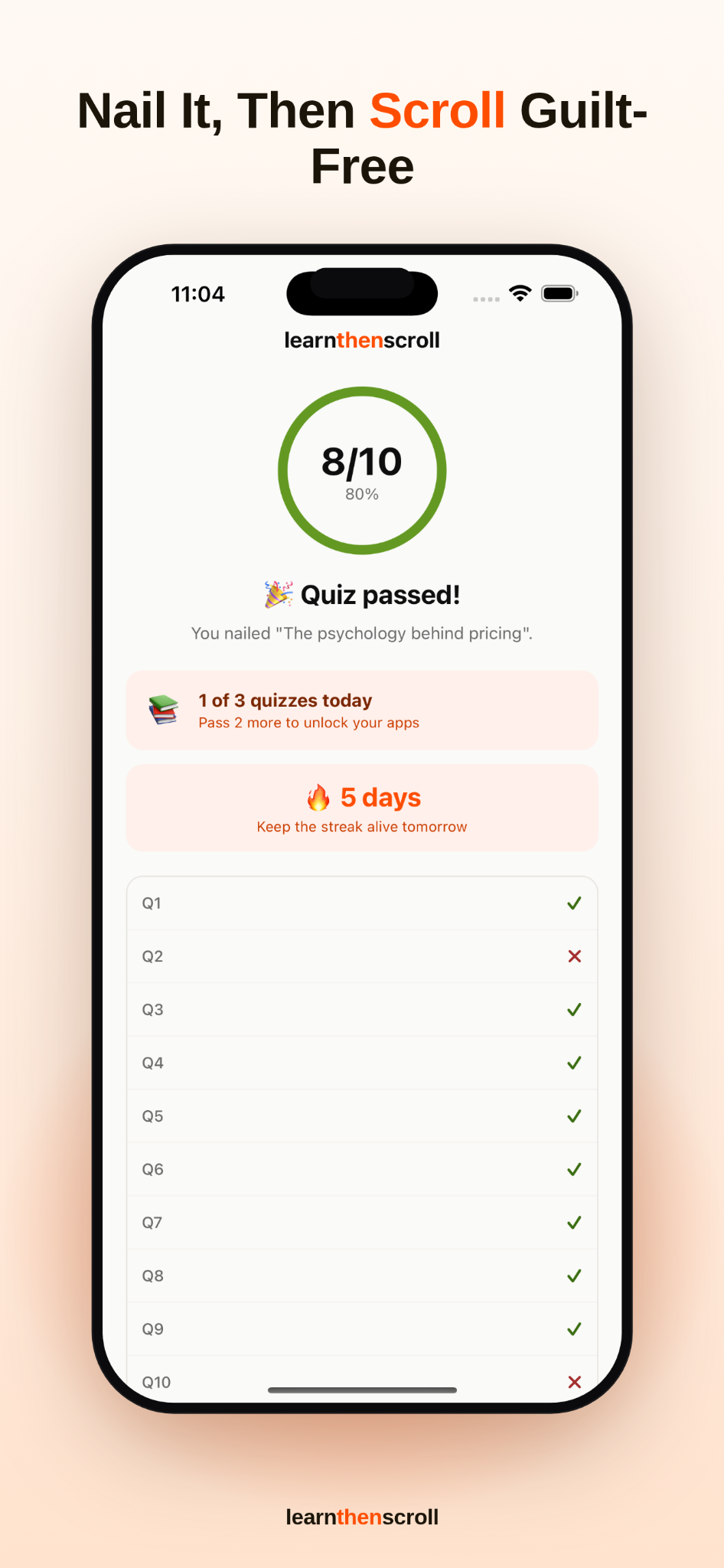View your quiz results and daily progress